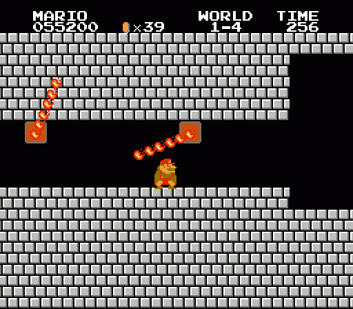 Mario fire bars in Bowser's castle